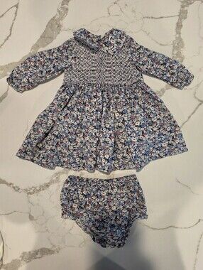 Question Everything Smocked Blue Floral Dress with Bloomers